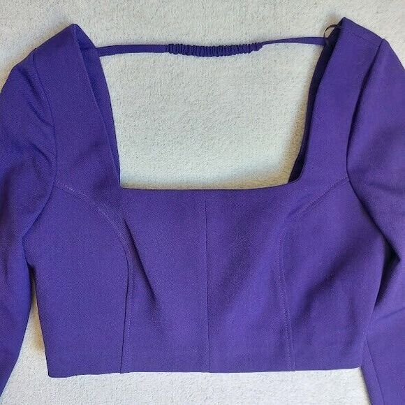 Zara M Purple Crop Top Long Sleeve Square Neck Side Zip - NWT - Picture 3 of 9